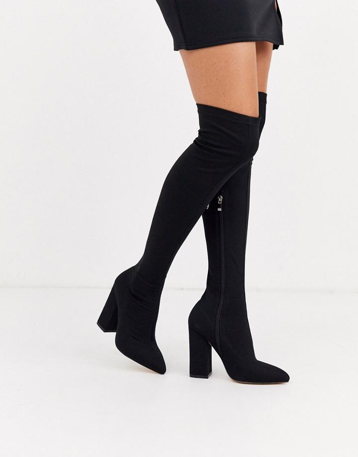 Simmi London Black Stretch Block Heel Over The Knee Boots