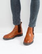 Asos Chelsea Boots In Tan Leather With Ribbed Sole - Tan