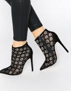 Little Mistress Hepburn Lace Heeled Ankle Boots - Black