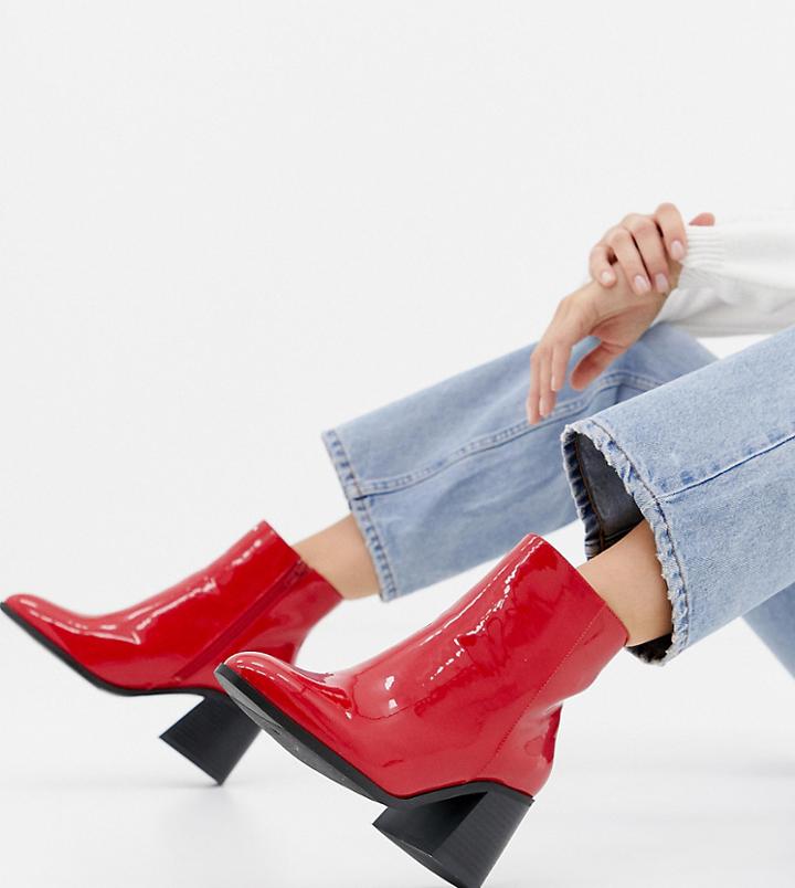 London Rebel Wide Fit Block Heel Ankle Boots - Brown