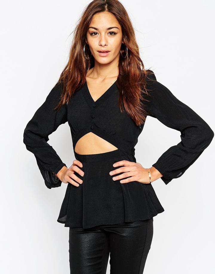 Asos Cut Out Wrap Blouse - Black