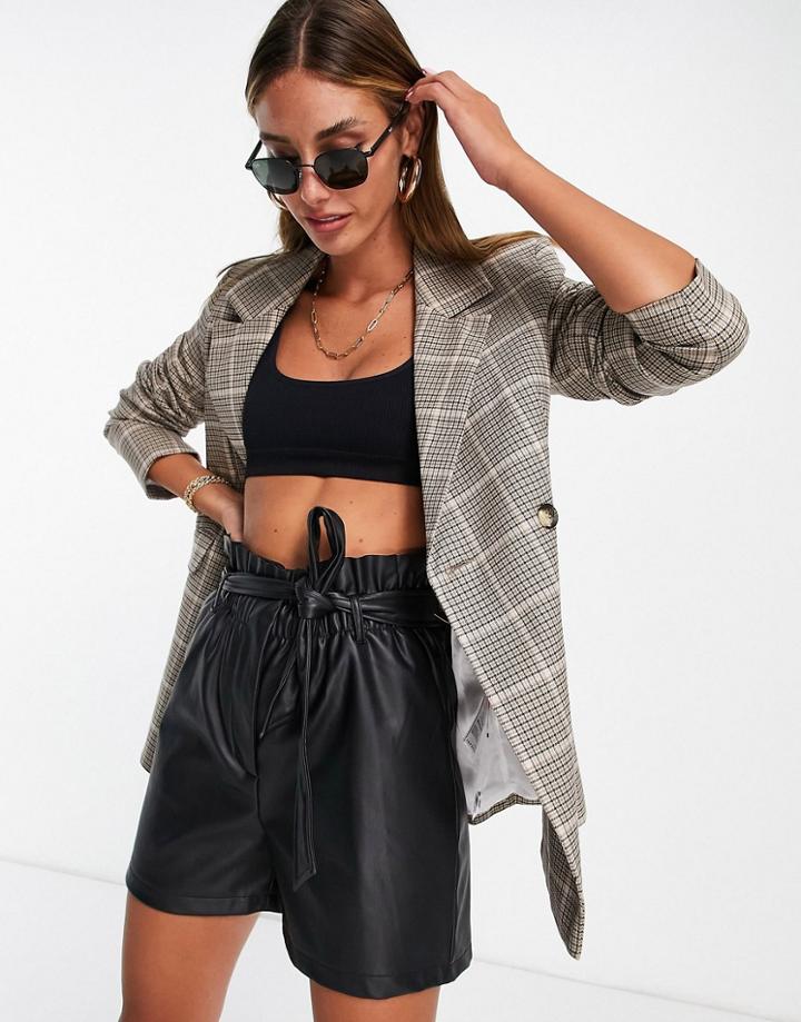 Topshop Checkered Blazer In Monochrome-multi