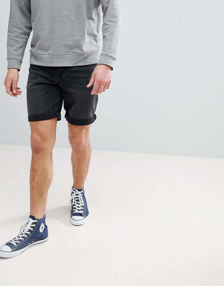 Asos Denim Shorts In Slim Washed Black - Black