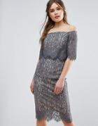 Coast Marsha Lace Bardot Dress - Gray