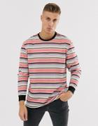 Asos Design Relaxed Long Sleeve Stripe T-shirt-multi