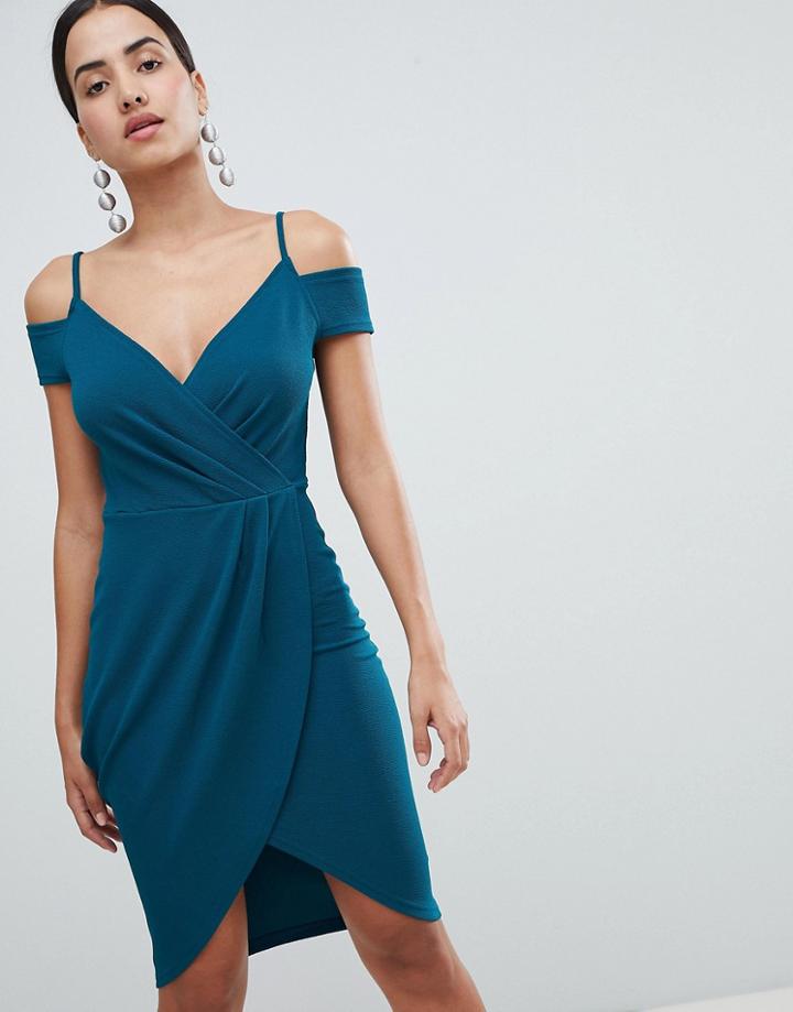 Ax Paris Wrap Front Midi Dress - Green