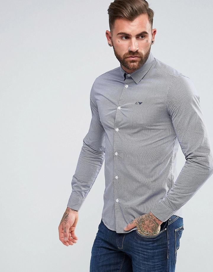 Armani Jeans Slim Fit Gingham Logo Shirt Navy - Navy