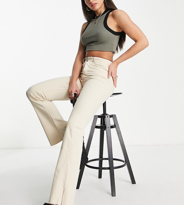 Stradivarius Tall Slim Flare Jeans With Slit Detail In Ecru-white