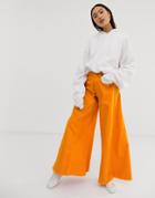 Asos Design Wide Leg Jeans With Godet Insert Detail Jeans In Washed Orange