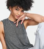 Asos Design Tall Oversized Tank Top In Linen Mix In Charcoal-gray
