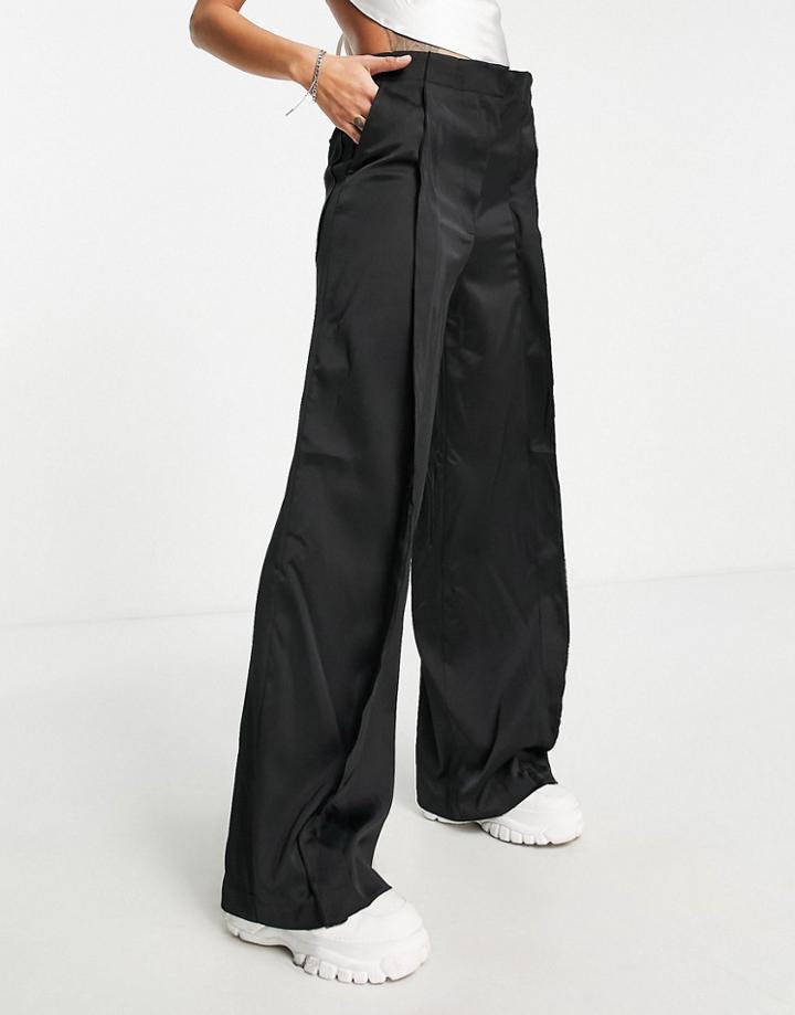Topshop Raw Edge Satin Pants In Black