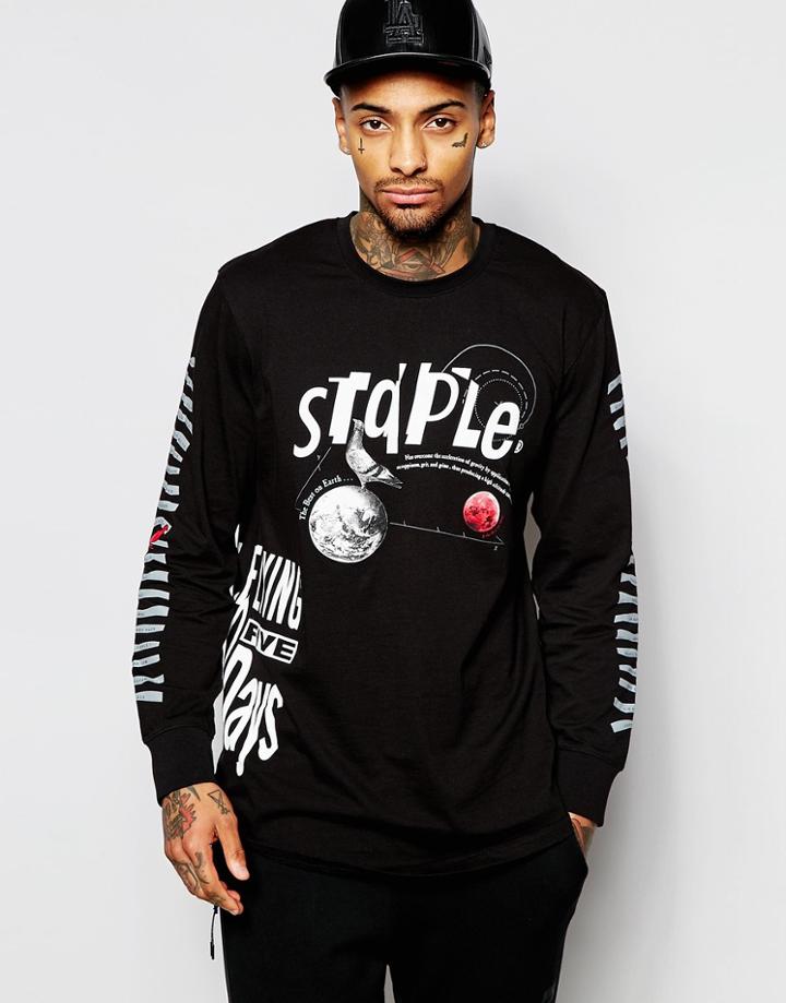 Staple Pigeon Long Sleeve T-shirt With High Flyer Print - Black