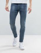 Asos Super Skinny Ankle Grazer Jeans In Mid Wash Blue - Blue