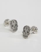 Noose & Monkey Silver Sugar Skull Cufflinks With Crystal Stone - Silver