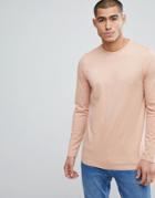 Asos Longline Crew Neck T-shirt With Long Sleeves - Beige
