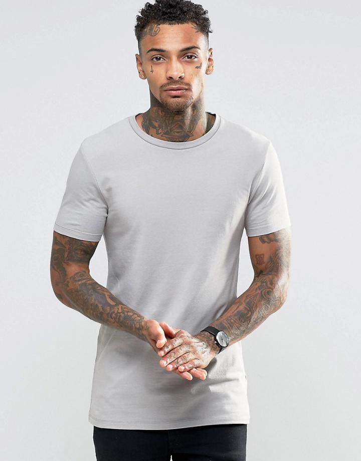 Asos Longline Muscle T-shirt With Crew Neck In Grey - Gray