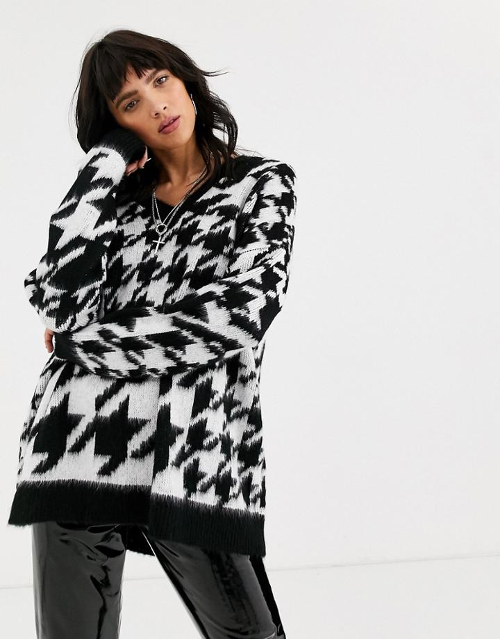Asos Design Sweater In Oversized Houndstooth-multi