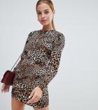 Fashion Union Petite High Neck Shift Dress In Leopard - Multi