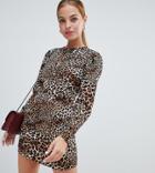 Fashion Union Petite High Neck Shift Dress In Leopard - Multi