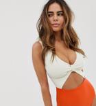 Peek & Beau Fuller Bust Exclusive Cut Out Textured Swimsuit In Spice And Cream - Orange
