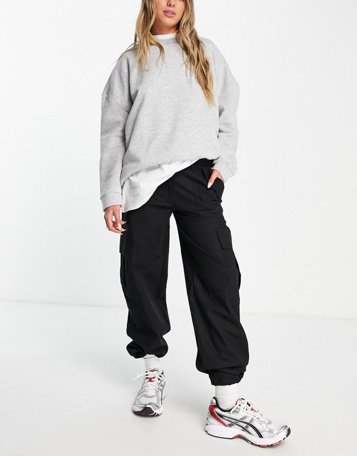 Asos Design Utility Pants In Black Linen