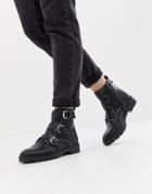 Pull & Bear Boot Studded And Buckle Strap Boot - Black