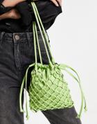 Topshop Satin Pu String Small Shoulder Bag In Green