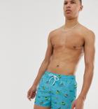 Asos Design Tall Swim Shorts With Crocodile In The Pool Print Super Short Length-blue