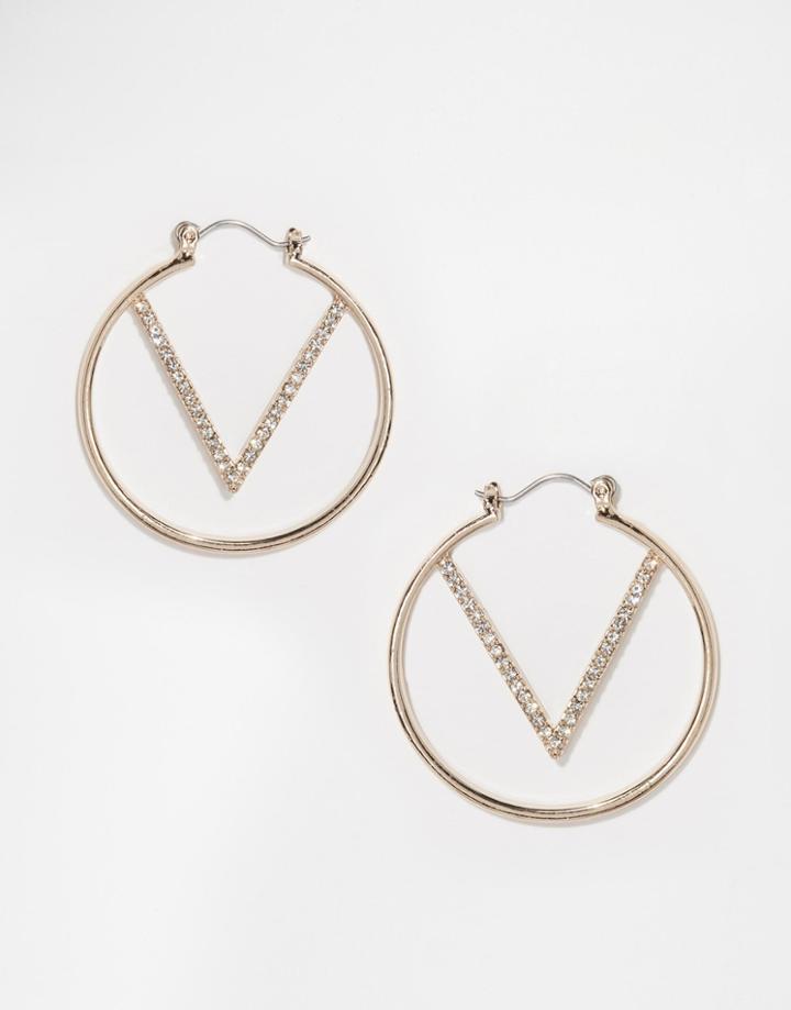 Oasis Side Face Pave V Hoop Earrings - Gold