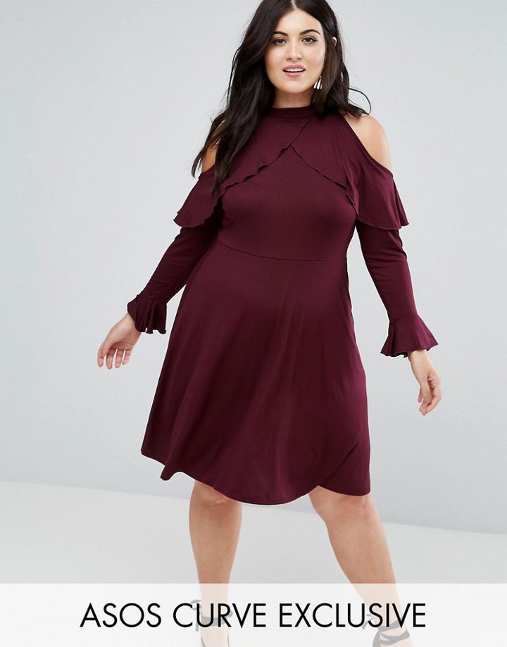 Asos Curve Ruffle Front Swing Mini Dress - Purple
