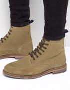 Asos Lace Up Boots With Apron Toe In Stone Suede - Stone
