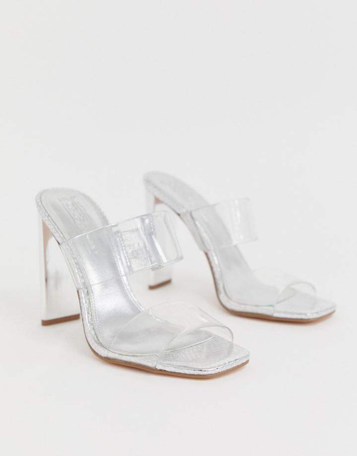 Asos Design Hayward Clear Block Heeled Mule - Silver