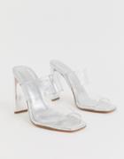 Asos Design Hayward Clear Block Heeled Mule - Silver