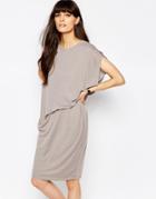 Paisie Jersey Dress With Asymmetric Side Tuck - Gray