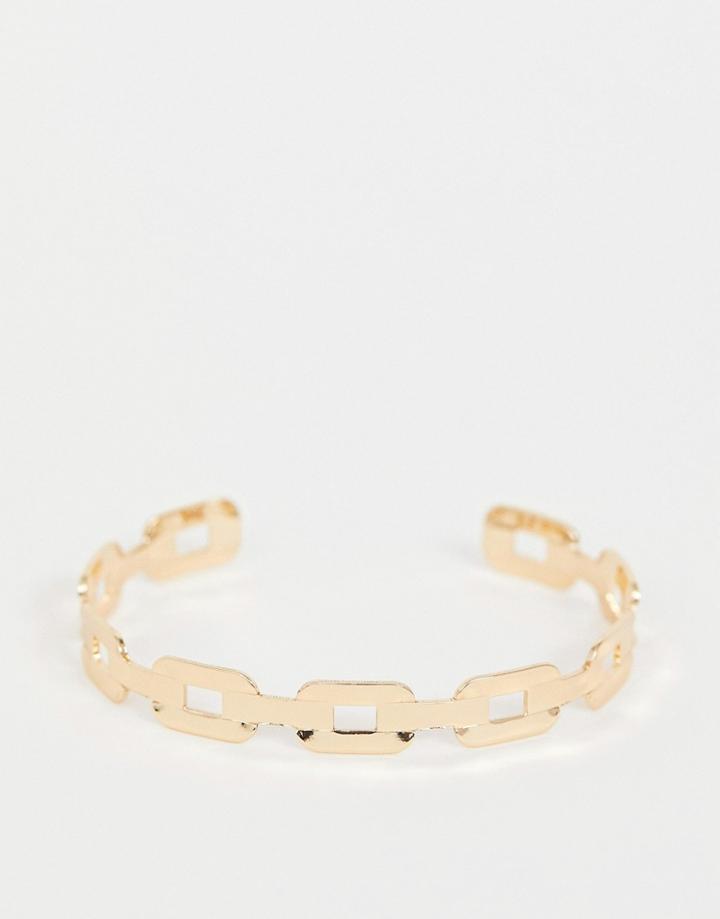 Asos Design Cuff Bracelet In Flat Chain Link Design In Gold Tone - Gold