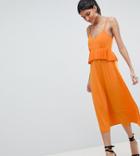 Asos Design Tall Slinky Midi Sundress With Waist Ruffle-orange