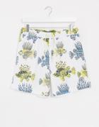 Original Penguin Volley Fish Print Swim Shorts In White