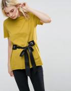 Asos T-shirt With Tie Front - Yellow