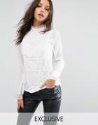 Missguided Lace Detail Long Sleeve Blouse - White