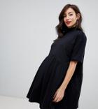 Asos Design Maternity Oversized Mini Cotton Smock Dress With High Neck - Black