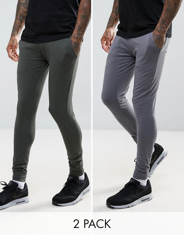 Asos Extreme Super Skinny Joggers 2 Pack Khaki/ Washed Black Save - Multi