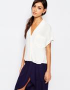Neon Rose Crop Box Blouse - Cream