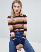 Warehouse Rainbow Stripe Crew Neck Sweater - Multi
