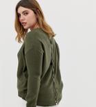 Brave Soul Plus Lace Up Back Sweater - Green