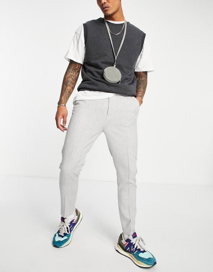 Asos Design Tapered Smart Joggers In Gray Micro Texture-grey
