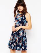 Asos Empire Seam Sundress In Navy Floral Print - Multi