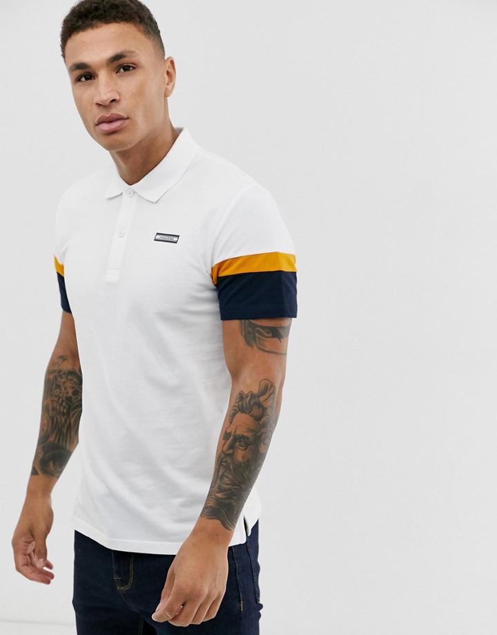 Jack & Jones Core Pique Stripe Sleeve Polo In White