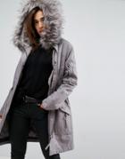 Asos Parka With Detachable Faux Fur Liner - Gray