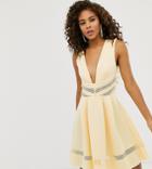 Asos Design Tall Lace Insert Mini Skater Dress-yellow