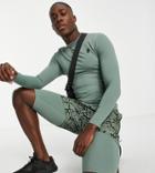 South Beach Man Muscle Fit Long Sleeve Top In Khaki-green